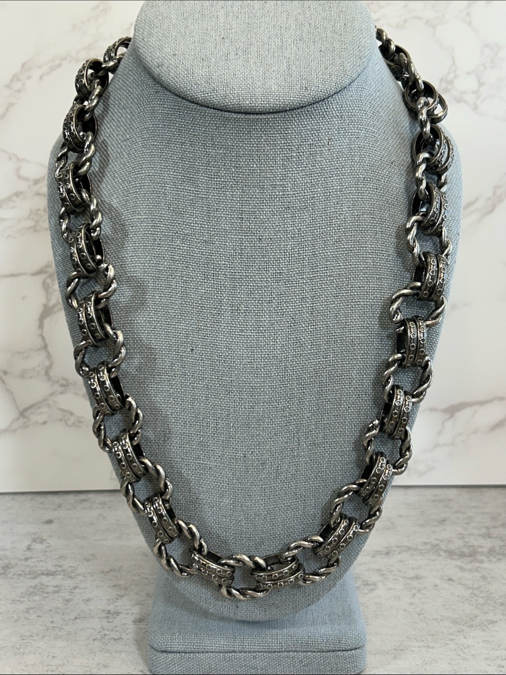 Chunky Heavy Silver-Tone Link Necklace